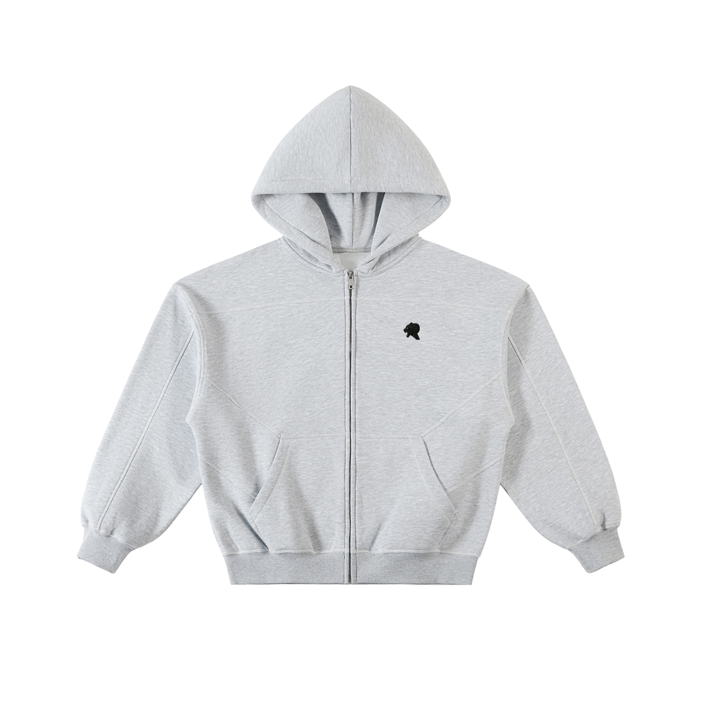 Contrast-Stitched Boxy Fleece Zip Hoodie