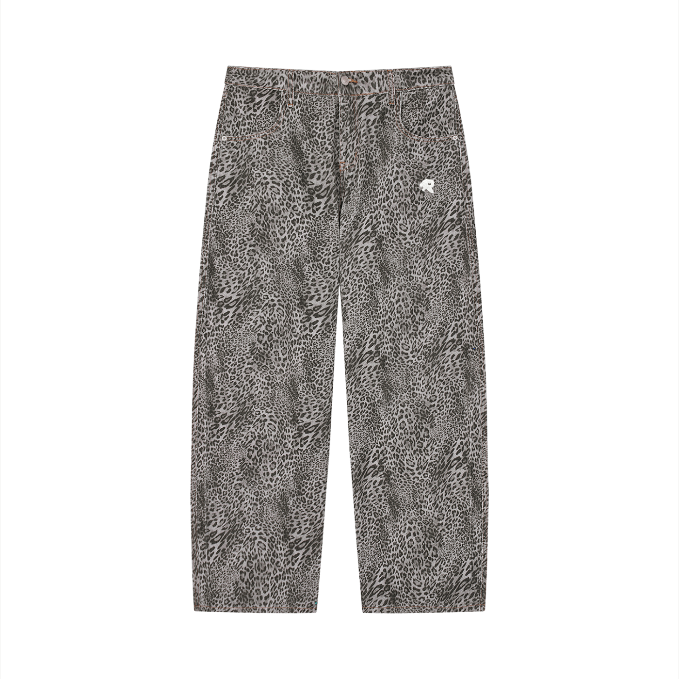 Unisex Vintage Wash Leopard Wide Leg Jeans